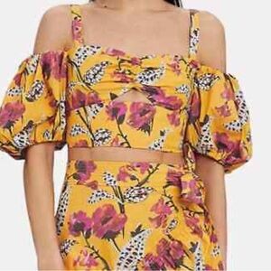 ALC Gold and Pink Puff Sleeve Crop Top